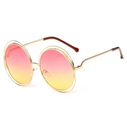 Vintage Round Big Size Oversized lens Mirror Sunglasses Women Brand Designer Metal Frame Lady Sun Glasses Lady Cool Retro