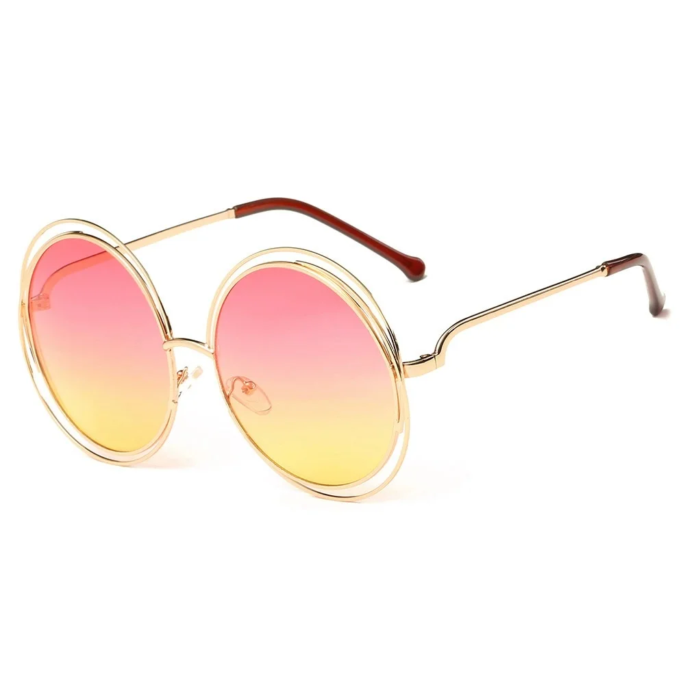 Vintage okrągłe duże rozmiary ponadgabarytowe soczewki lustrzane okulary przeciwsłoneczne damskie marka projektant metalowa rama damskie okulary przeciwsłoneczne Lady Cool Retro