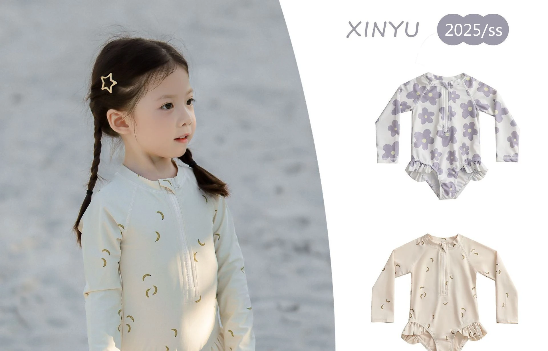 Girl Baby Cute One Piece Swimsuit Girl Ins Style Floral Swimsuit Childrens Long Sleeved Sunscreen Swimsuit