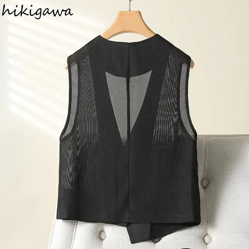 2025 Women Clothing Summer Thin Vest V-neck Sleeveless Gauze Tanks Crop Tops See Through Fashion Waistcoat Chalecos Para Mujer