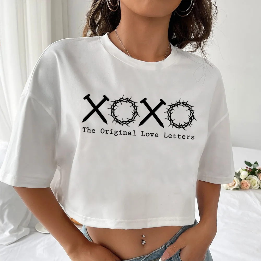 

XOXO Crop Tops Valentine Day Crop Tops Girlfriend Valentine Gift O-Neck Short Sleeves Crop Tops