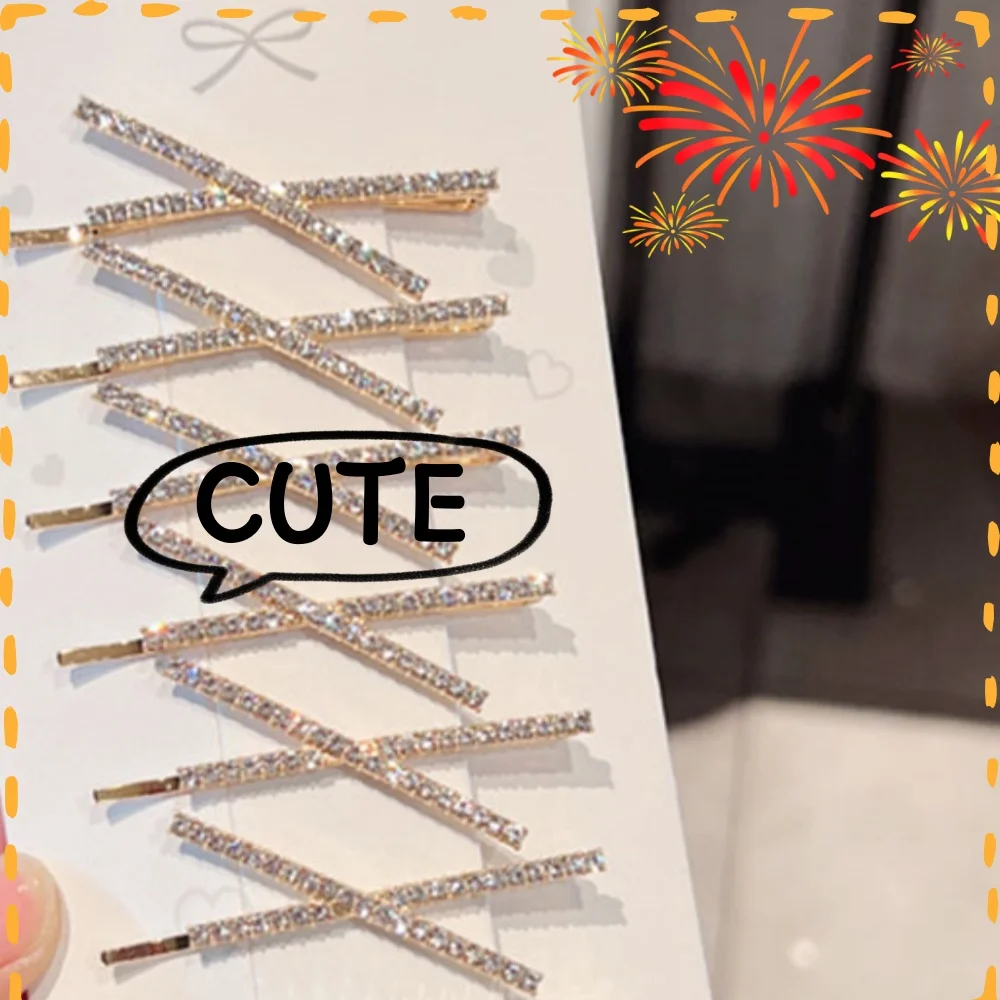 

Metal Hair Clips Sweet Hairpins Woman's Hair Accessories Gold Silver Color Hairpin Simple Clamp Shiny Rhinestone Decor Clips