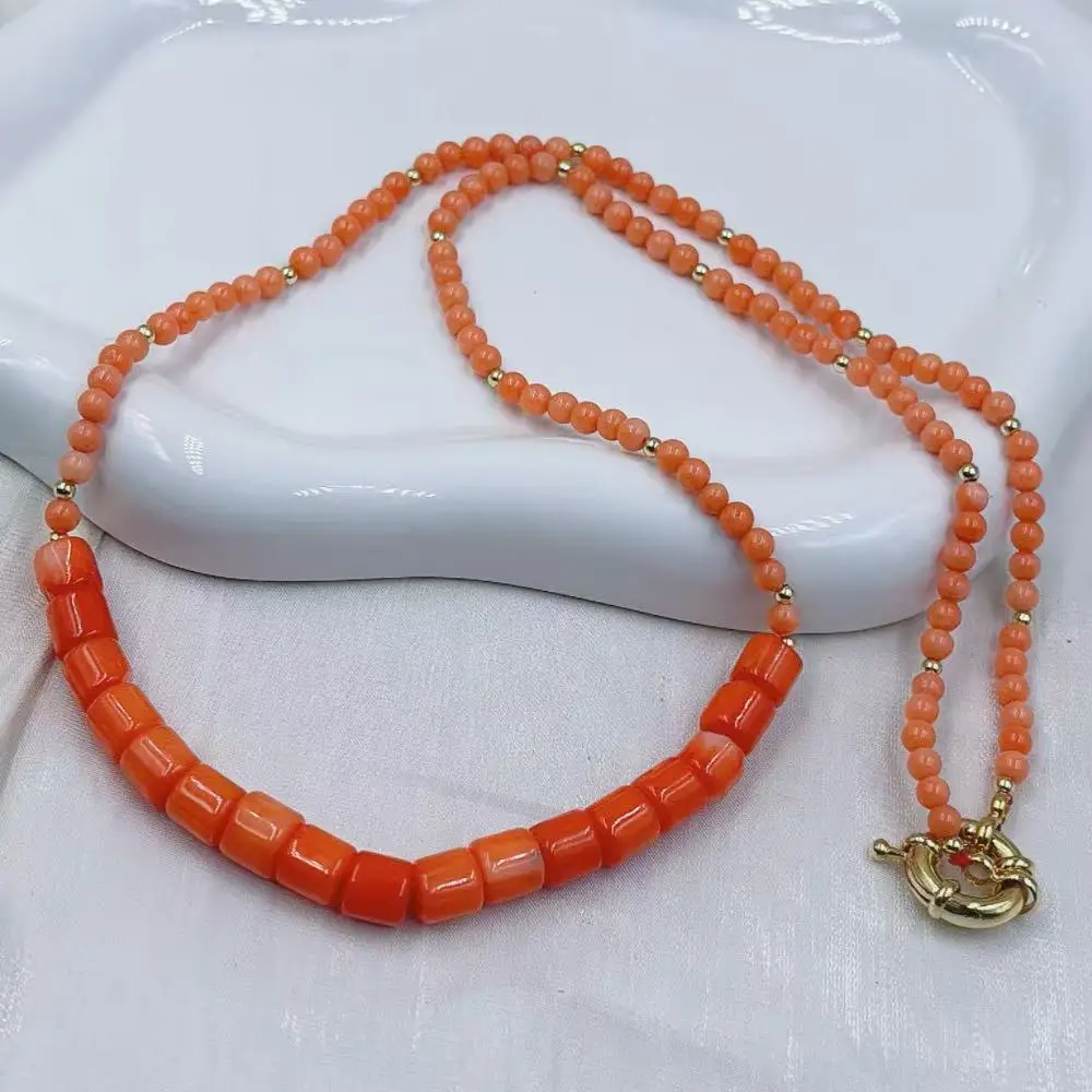 4mm 7-8mm Elegant Woman Jewelry Genuine Natural Sea Bamboo Orange Coral Pedant Necklace
