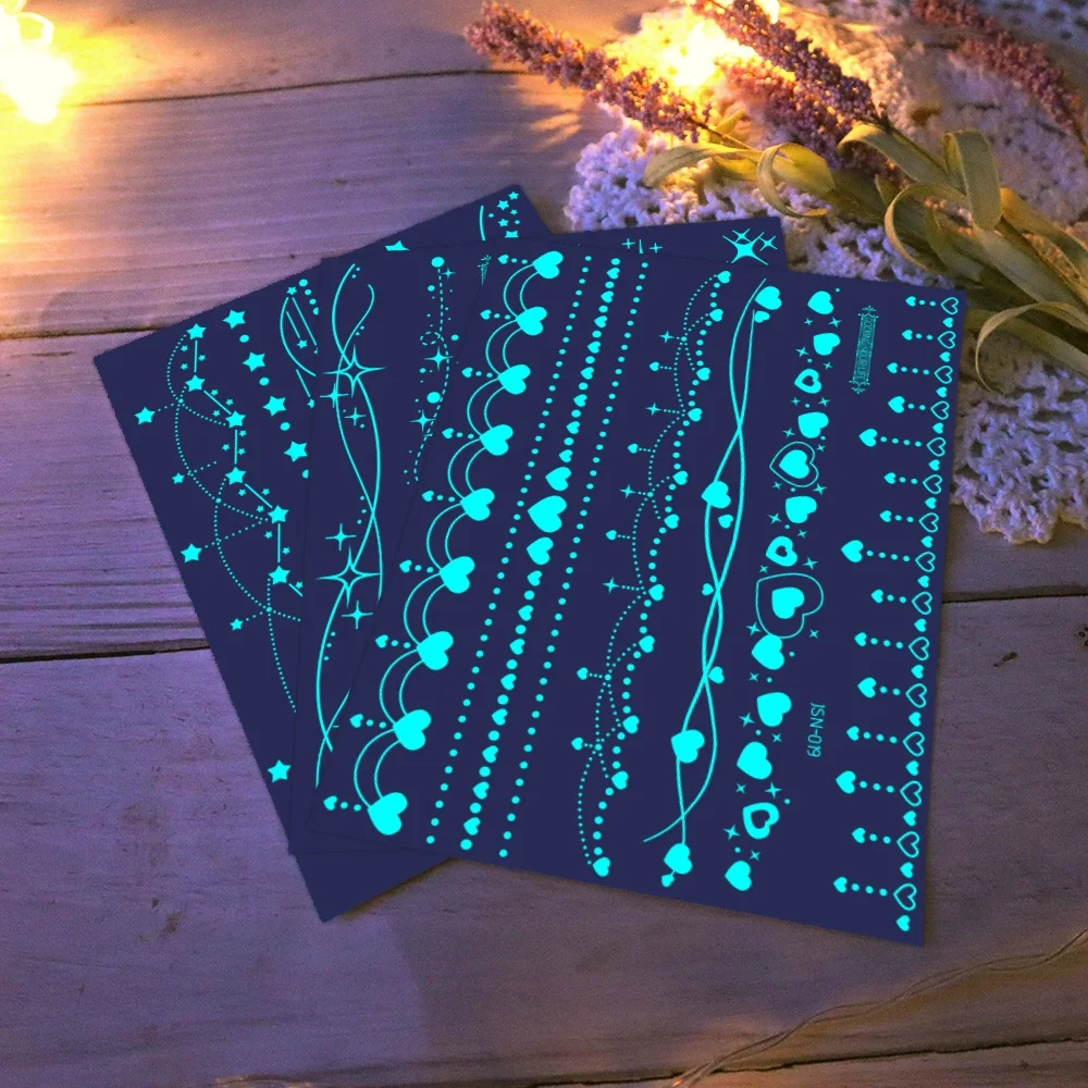 White Henna Luminous Waterproof Temporary Tattoo Sticker Arm Body Art Large Fake Tattoos Women Wedding Festival Makeup Products