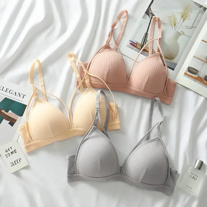 Sexy Women's Bra Wire Free Brassiere Push Up Lingerie French Triangle Cup Bra Underwear Thread Top Female Intimates Bralette