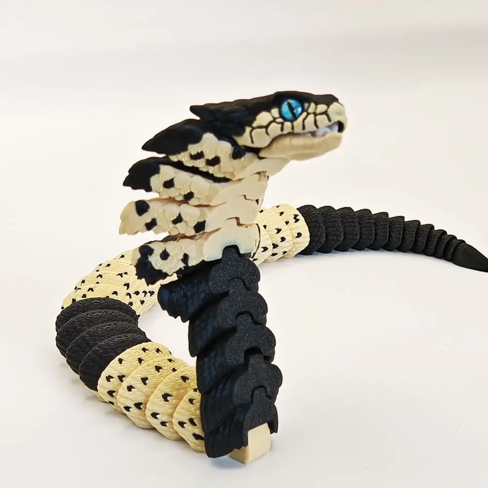 

3D Printed Rattlesnake Cobra Animal Model Realistic Eyes Toy Snake Movable Joints New Year Gift