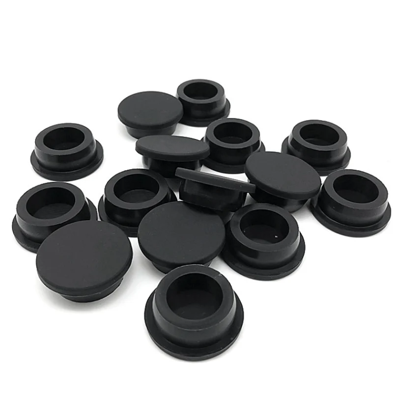 Black Silicone Rubber Plugs with Hole Blanking End Caps Pipe Tube Inserts Plug Dustproof Bungs A=6.8mm~68.6mm T Type Stopper