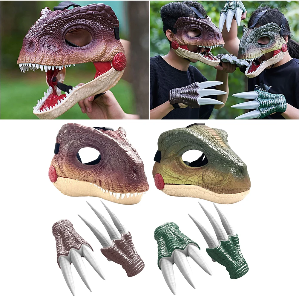 Dinosaur Head Face Mask with Dinosaur Scream Lifelike Dinosaur Mask Headwear Raptor Dinosaur Mask Party Cosplay Props