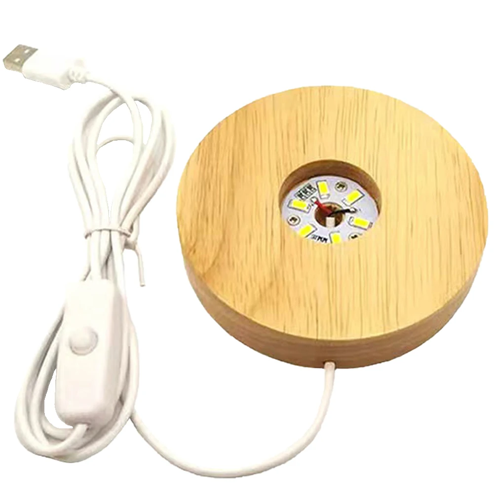 Base de lampe LED en bois massif avec câble de données USB, 6 perles de lampe LED intégrées, base de veilleuse pour bijoux en cristal, nouveau