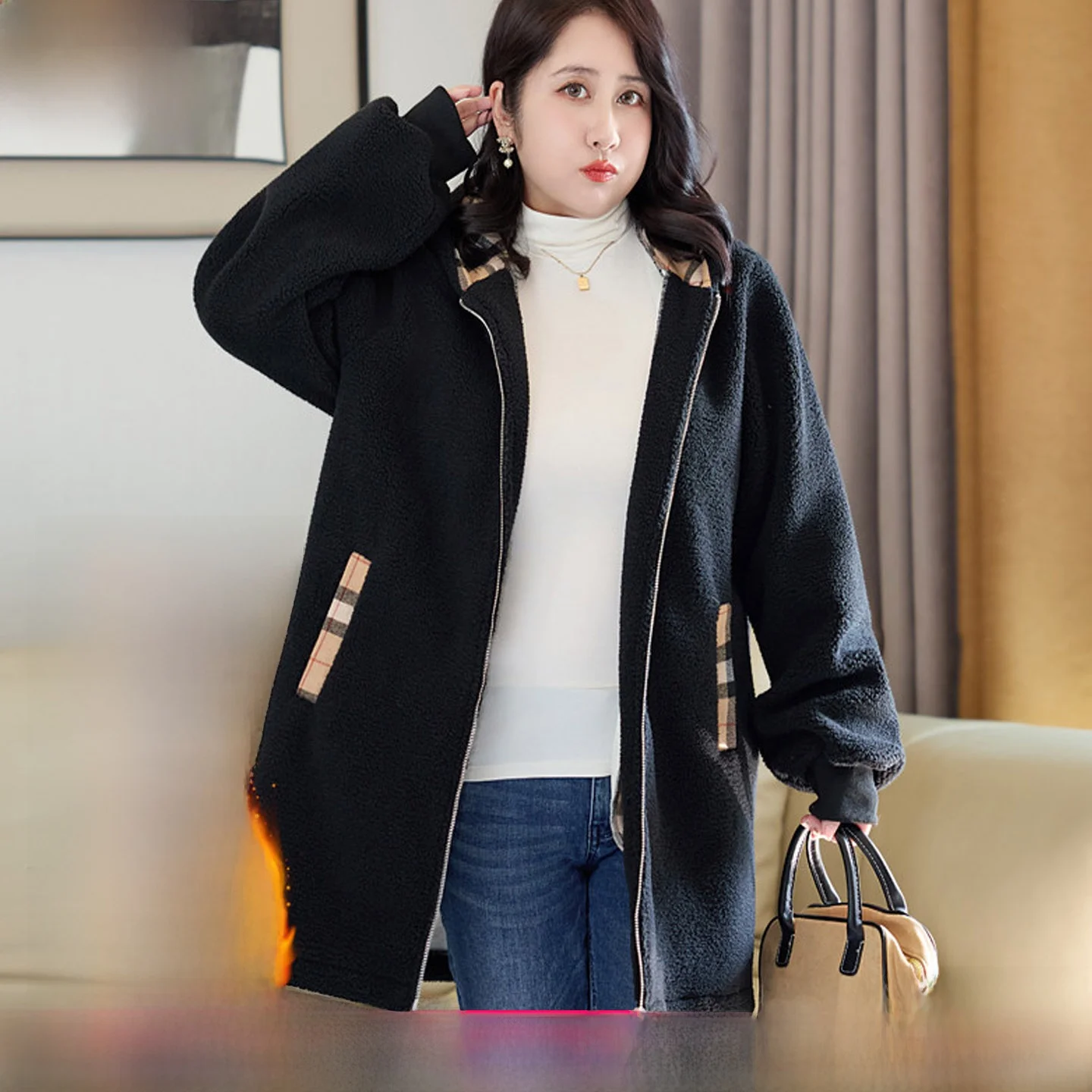 Abrigo de invierno para mujer de talla grande 2026, nuevo, forrado de lana, abrigo grueso de lana de cordero, estilo coreano,...