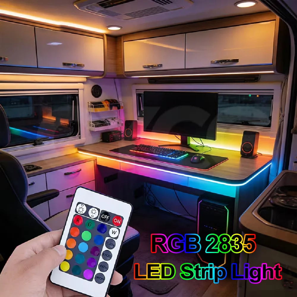 2835 LED Strip Light RGB Rope Lights Self-Adhesive Cuttable Battery Powered for TV/PC Backlighting Gaming Room Decoration