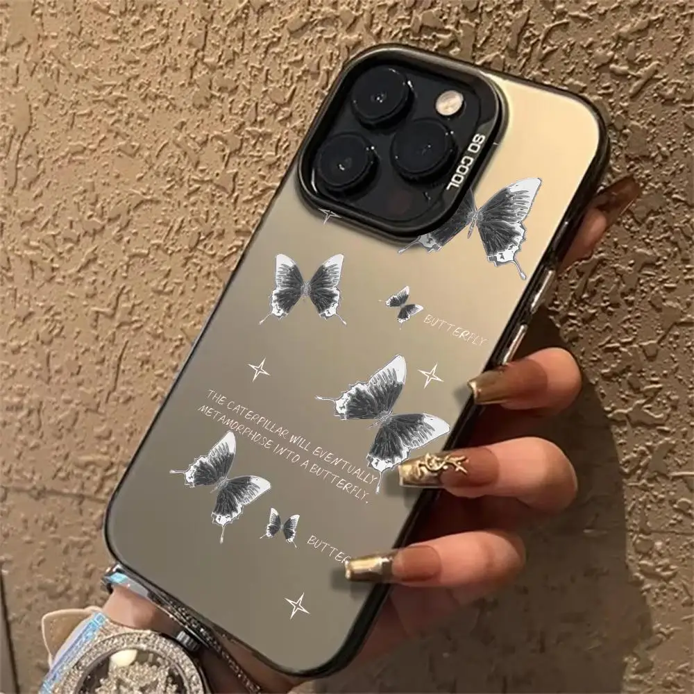 Funda de teléfono con diseño de mariposa plateada adecuada para iPhone 17 16 15 14 13 12 11 Pro/Max/Plus contra caídas y a prueba de golpes