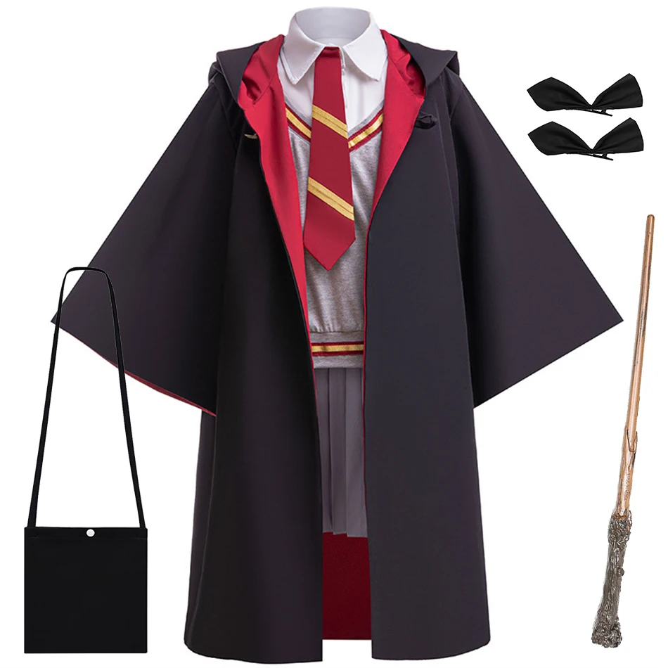 

Girls Magic Short Sleeve T-shirt Skirt Hooded Cloak Outfits Children Preppy Style Cosplay Halloween Carnival Disguise Clothing