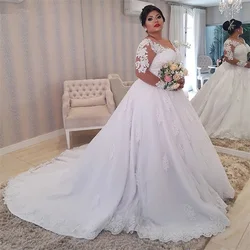 Vestido de casamento düğün elbisesi artı boyutu Illusion uzun kollu inciler boncuk aplikler beyaz gelinlikler vestido de novia