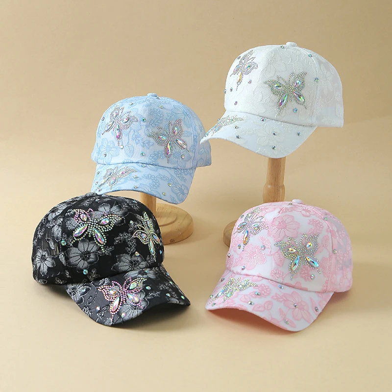 New Rhinestone Butterfly Duck Tongue Cap Colorful All-match Casual Sun Protection Sunscreen Hat Cross-border Trendy Baseball Cap