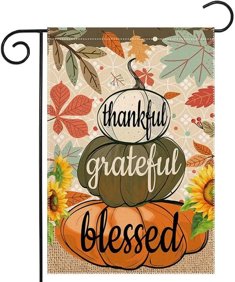 Welcome Fall Garden Flag 12.5 x 18 Inch Thankful Grateful Blessed Pumpkin Decorative House Yard Double Sided Flag for Autumn Tha