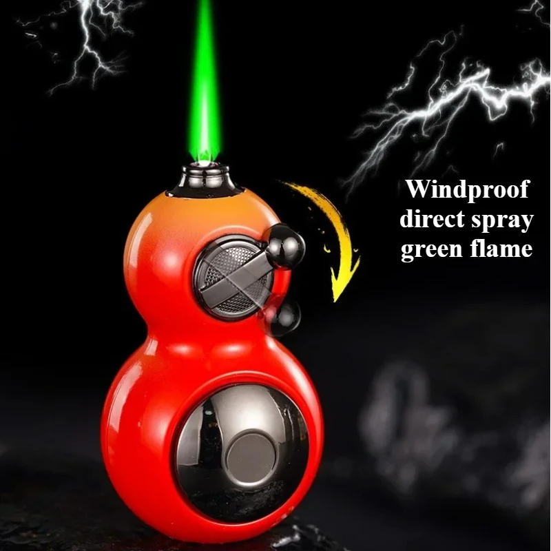 New gourd shaped direct spray windproof lighter with rocker arm ignition and inflation, portable metal cigarette accessory 2026