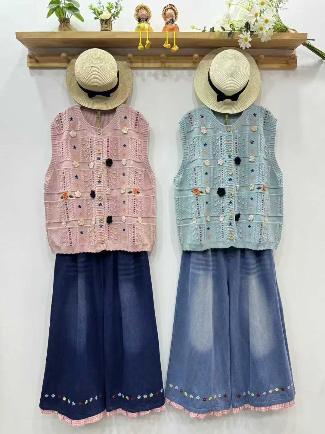 

Enianechu Mori Kei, одежда в японском стиле, бежевый, синий, розовый свитер, жилет для женщин, зимний милый вязаный жилет ручной работы, кардиган