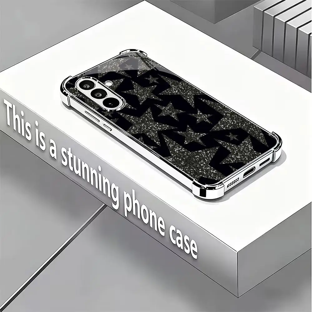 Sparkling star pattern electroplated glass phone case suitable for Samsung Galaxy S26 S25 S24 S22 S21 S20FE/Ultra/Plus anti drop