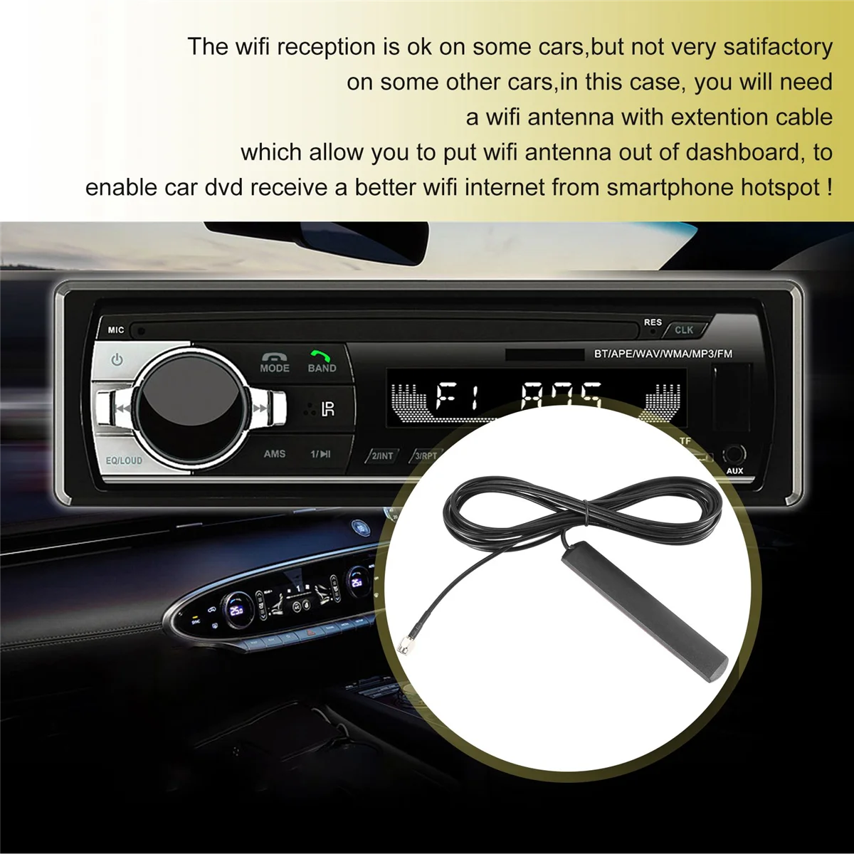 

#26N Automotive Parts & Accessories,SMA DAB Antenna Air Amplifier 3M Cable LTE 3G 4G GSM ROSCA Adaptor,black