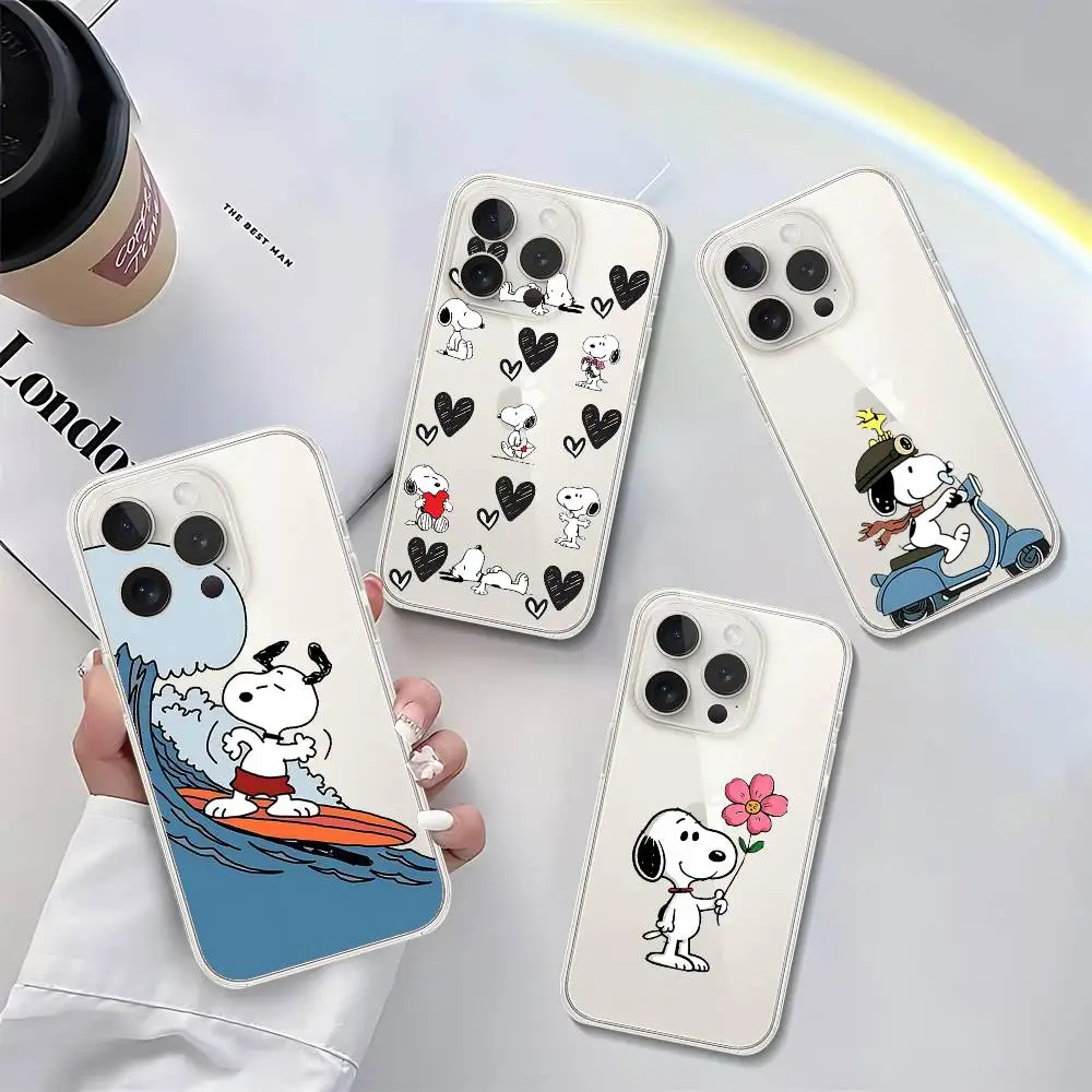 Bonita funda de teléfono s-snoopy-h para IPhone 17 16 15 14 Plus 13 12 11 Pro Max, funda trasera transparente a prueba de golpes