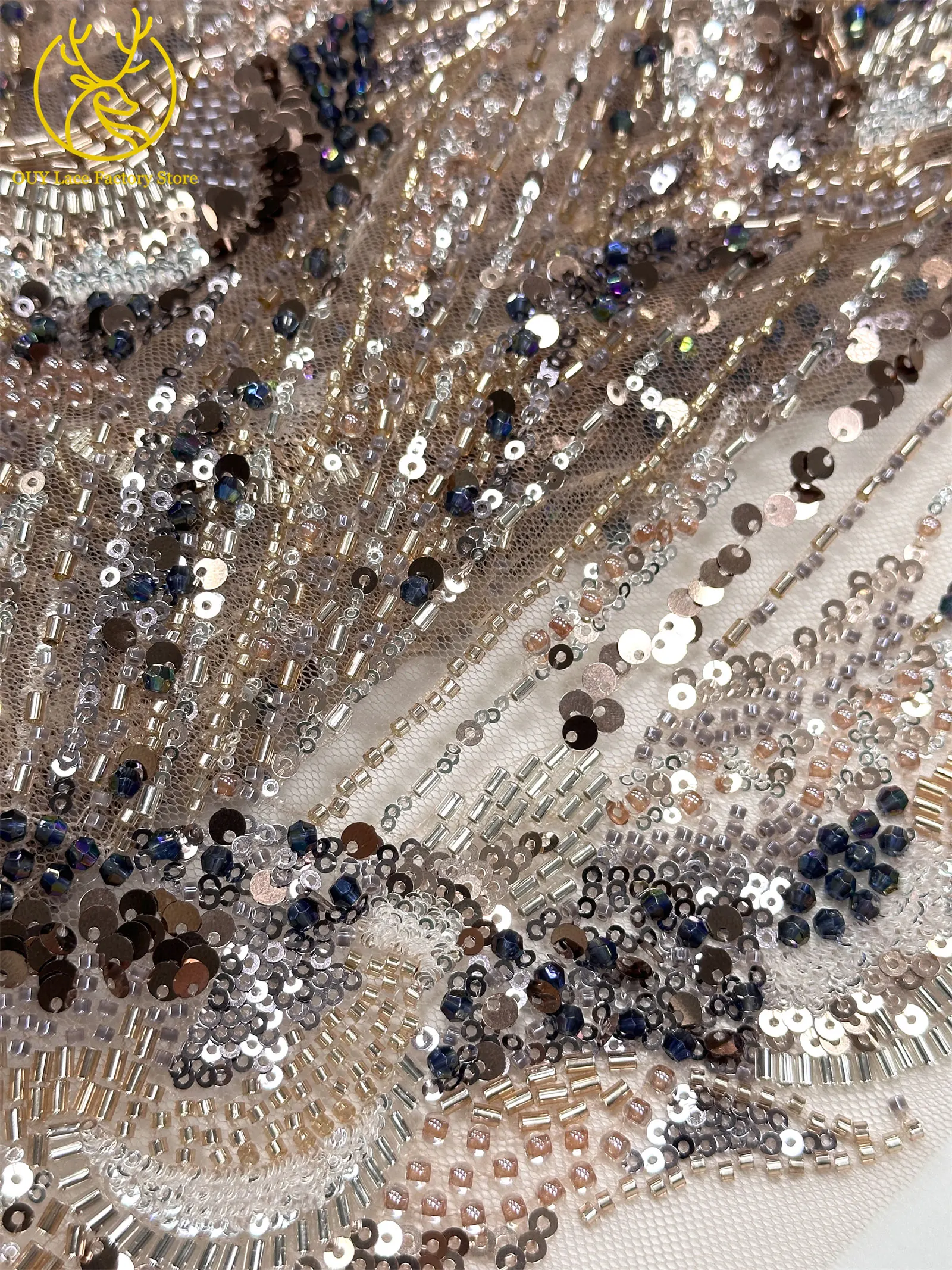 Hochwertiger nigerianischer bestickter Perlen-Spitzenstoff 2026 – Neuer Stil, afrikanische Pailletten-Mesh-Spitze, ideal zum Nähen von Hochzeitskleidern – Detail 29
