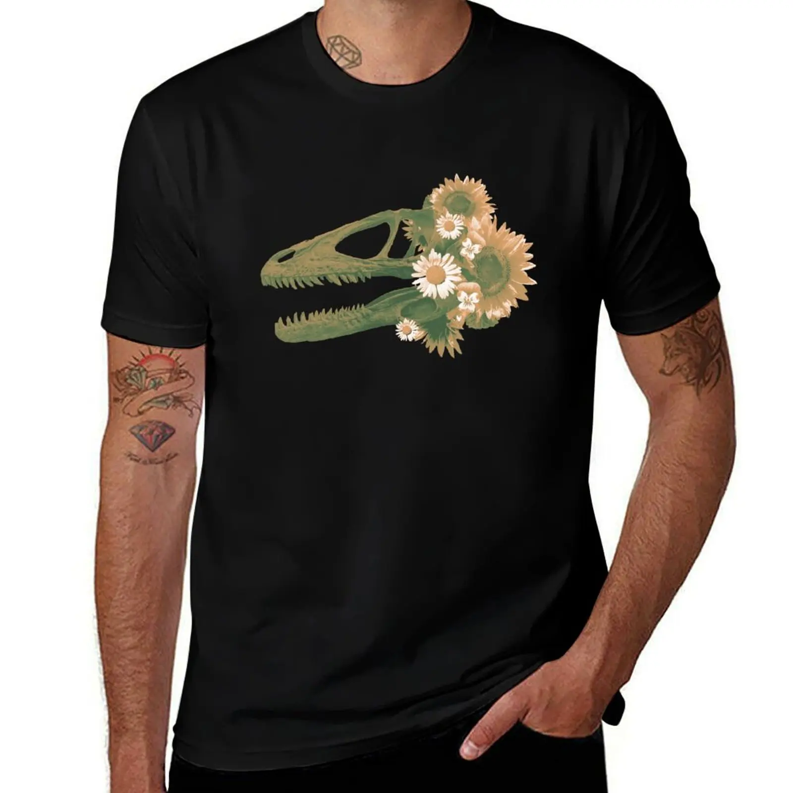 Floral Velociraptor T-Shirt Work Wear Lightweight Tee T-Shirt
