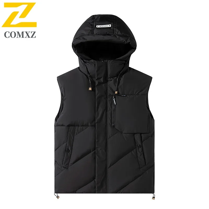 COMXZ Mens Puffer Coat Removable Vest Hood Outdoor Mountaineering Windproof Parka Hiking Travel Lightweight Autumn Winter Coat