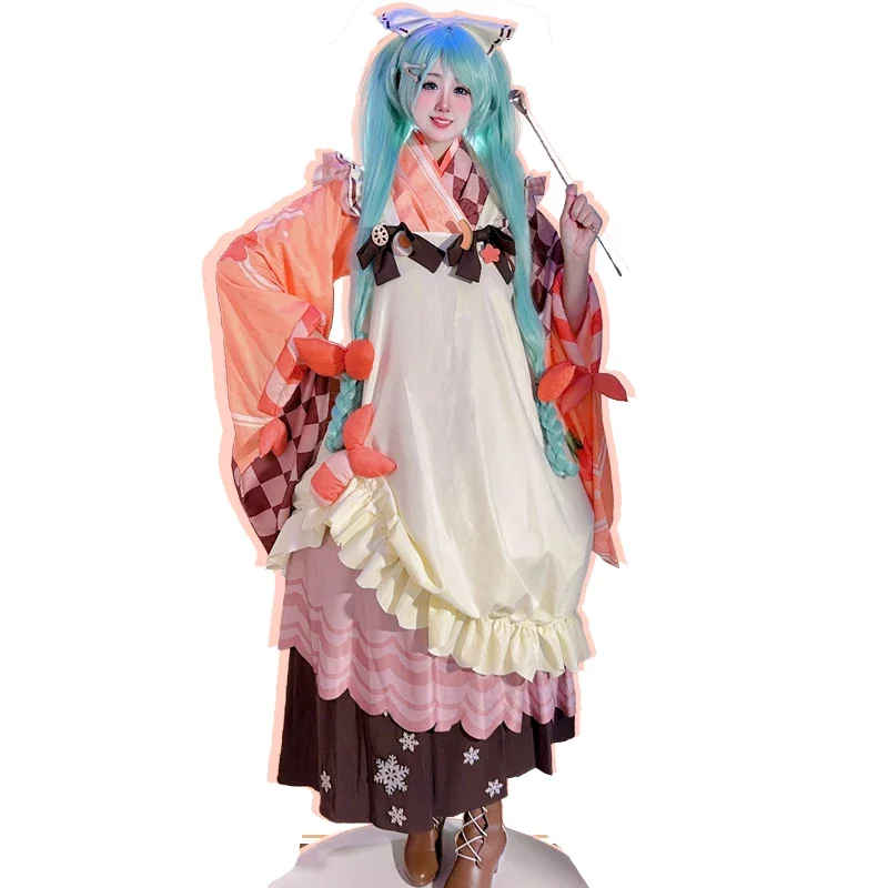 

Женское милое платье, карнавальный костюм, японское кимоно для снега Мику 2024, униформа на Хэллоуин, праздничная одежда, одежда в стиле аниме, индивидуальный заказ