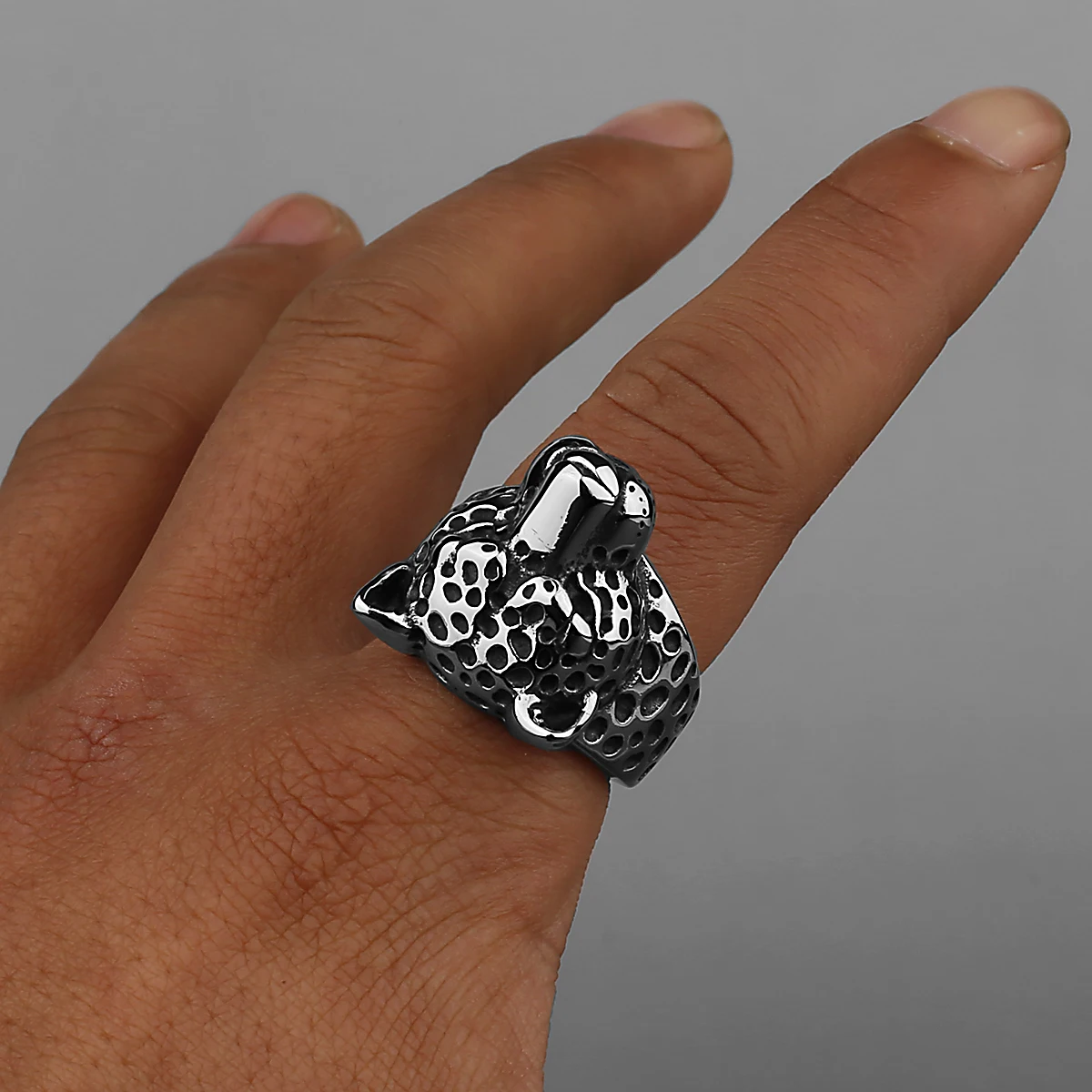 Stainless Steel Personality Skull Leopard Head Ring Men\'s High Quality Punk Animal Ring Skull Birthday Gift Ring Wholesale