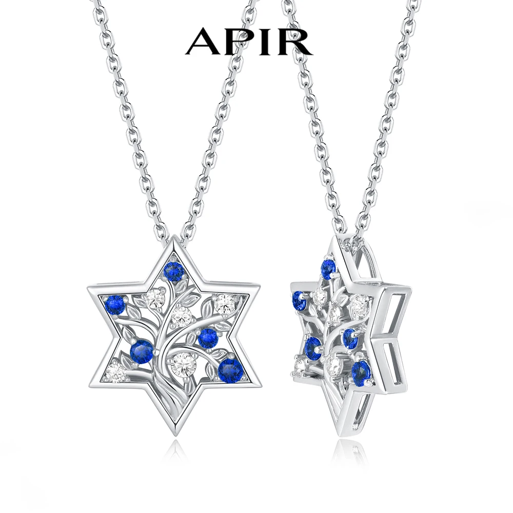 

APIR Lab-grown Sapphire Moissanite Necklace for Women Jewish Star of David Design 925 Silver Pendant Luxury Ladies Jewelry Gifts