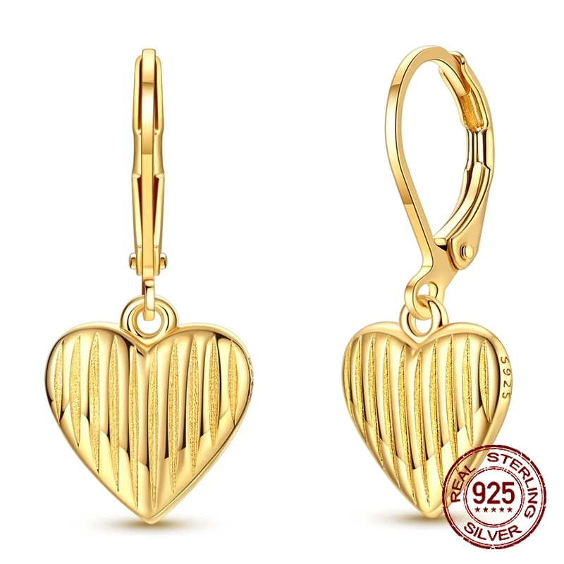 

925 Sterling Silver Vertically Textured Heart Dangle Earrings Ridged Heart Drop Earrings Love Earrings for Women Jewelry Gifts