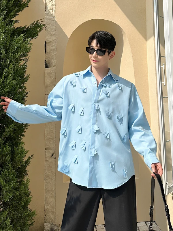 

Spring 2025 Men's Loose Fit Floral irt Thin Outerwear Faionable Casual Long Sve French Sle Button up Top