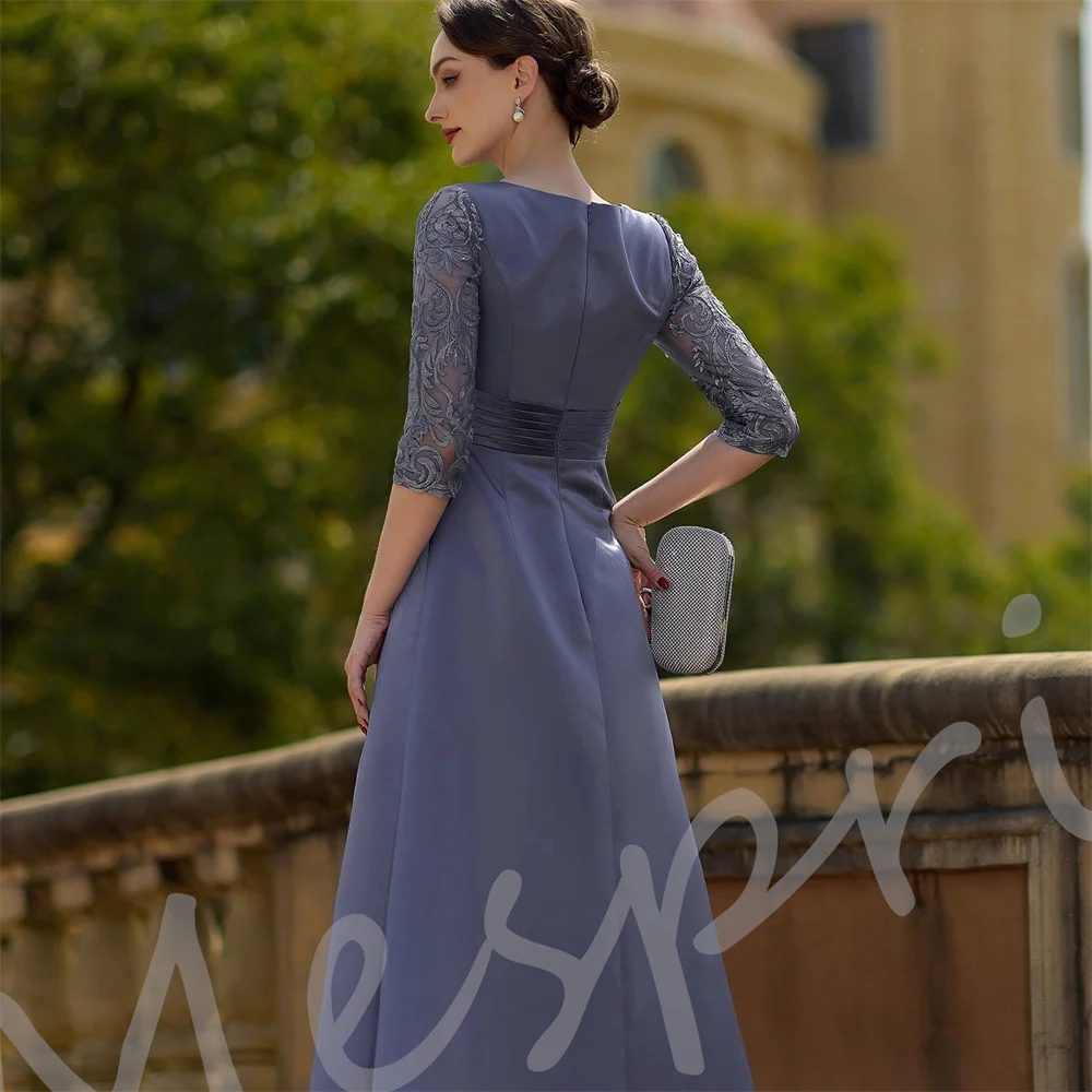 Customized Elegant Charmeuse Lace O-Neck A-line Long Dresses Bespoke Occasion Party Mother Of The Bride Gown Classic Formal image 4