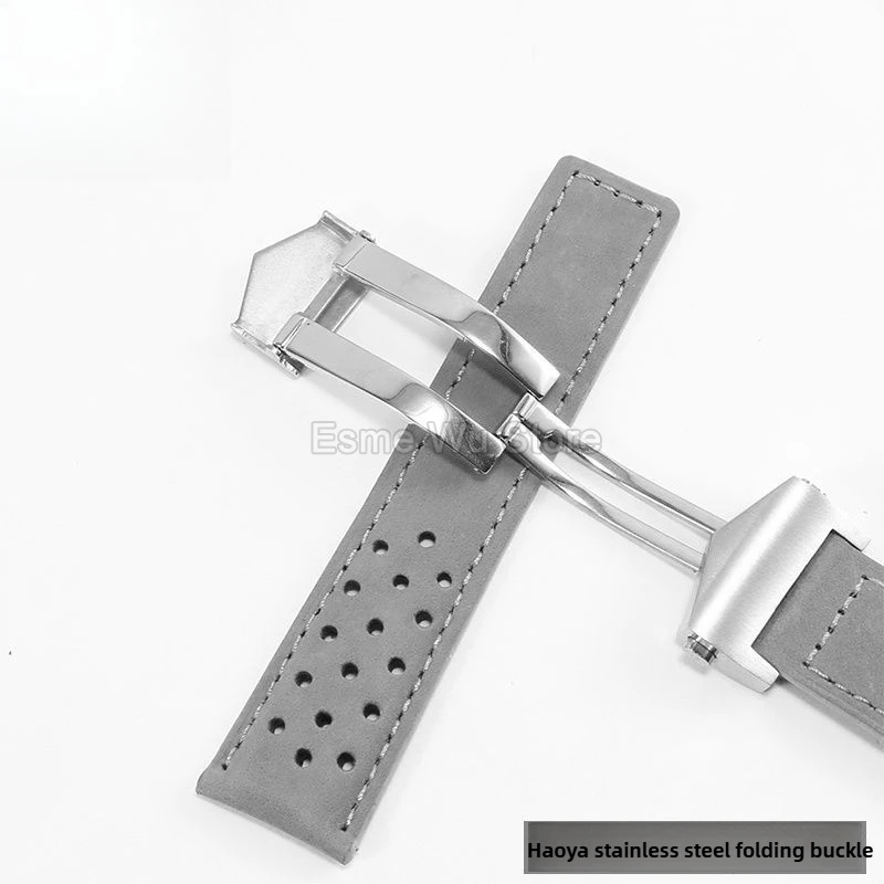 Pulseira de relógio de couro genuíno para tag heuer carrera 6 herança fosco fivela dobrável à prova dwaterproof água confortável pulseira 20mm