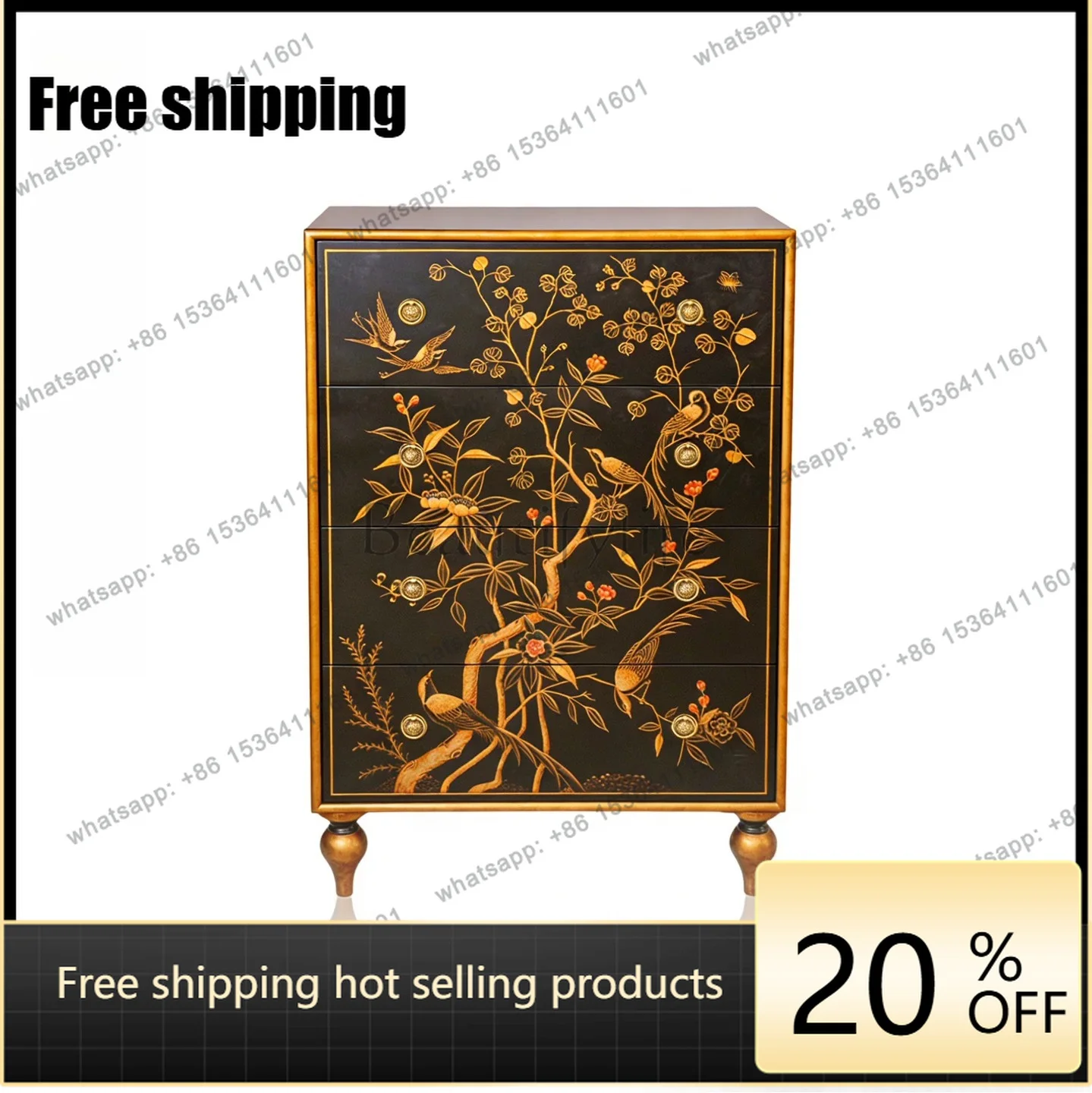HOT solid wood bucket cabinet American medieval style living room entrance against the wall storage cabinet C2441