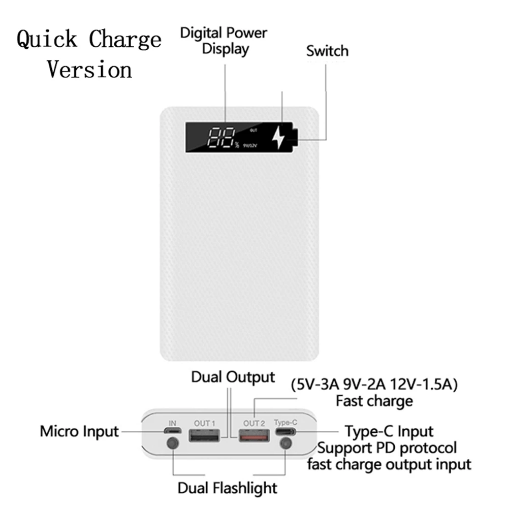 Quick Charge Version 6x18650 Power Bank Case Dual USB Mobile Phone Charge QC 3.0 PD DIY Shell 18650 battery Holder Charging Box
