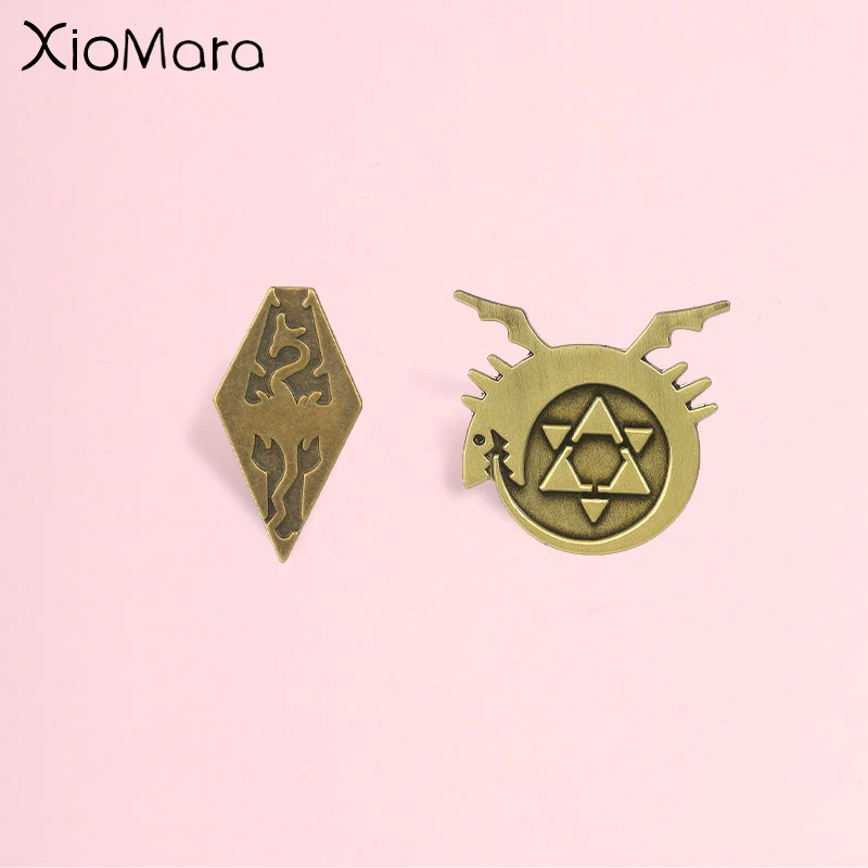 Vintage Dragon and Hexagram Metal Enamel Pin, Medieval Fantasy Badge, Fashion Accessory, Gift for Fantasy Game Lovers