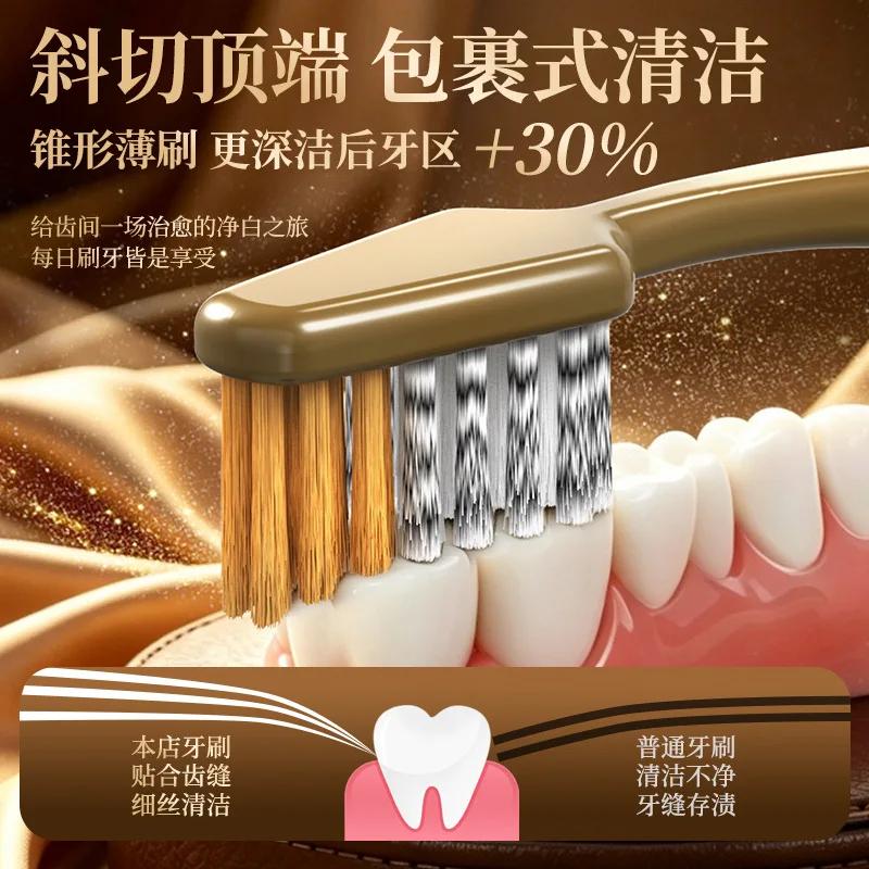 Beveled tapered retro toothbrush for deep cleaning of posterior molar teeth, soft-bristled adult non-slip handle