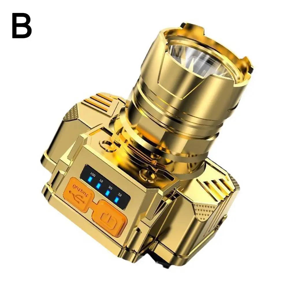 Potente linterna frontal LED superbrillante montada en la cabeza, recargable por USB, linternas de emergencia para exteriores, lámpara Campi O9T2, 1 ud.