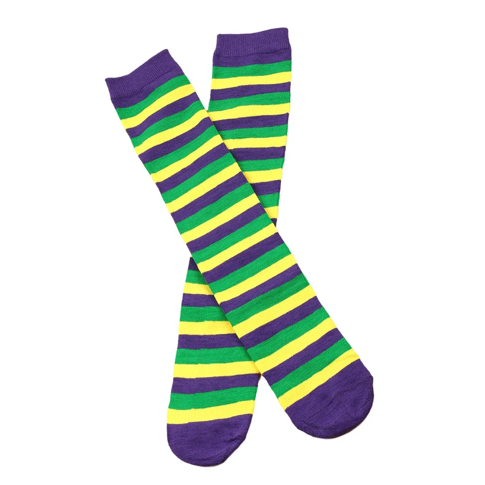 Mardi Gras St Patrick Over Knee Costume Stockings Striped Long Socks for Women Girl
