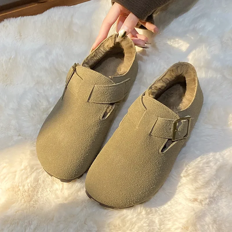 Shoes Woman Flats Round Toe Casual Female Sneakers Slip-on Loafers Fur Dress Winter Retro Slip On New Lace-Up Rubber Flock