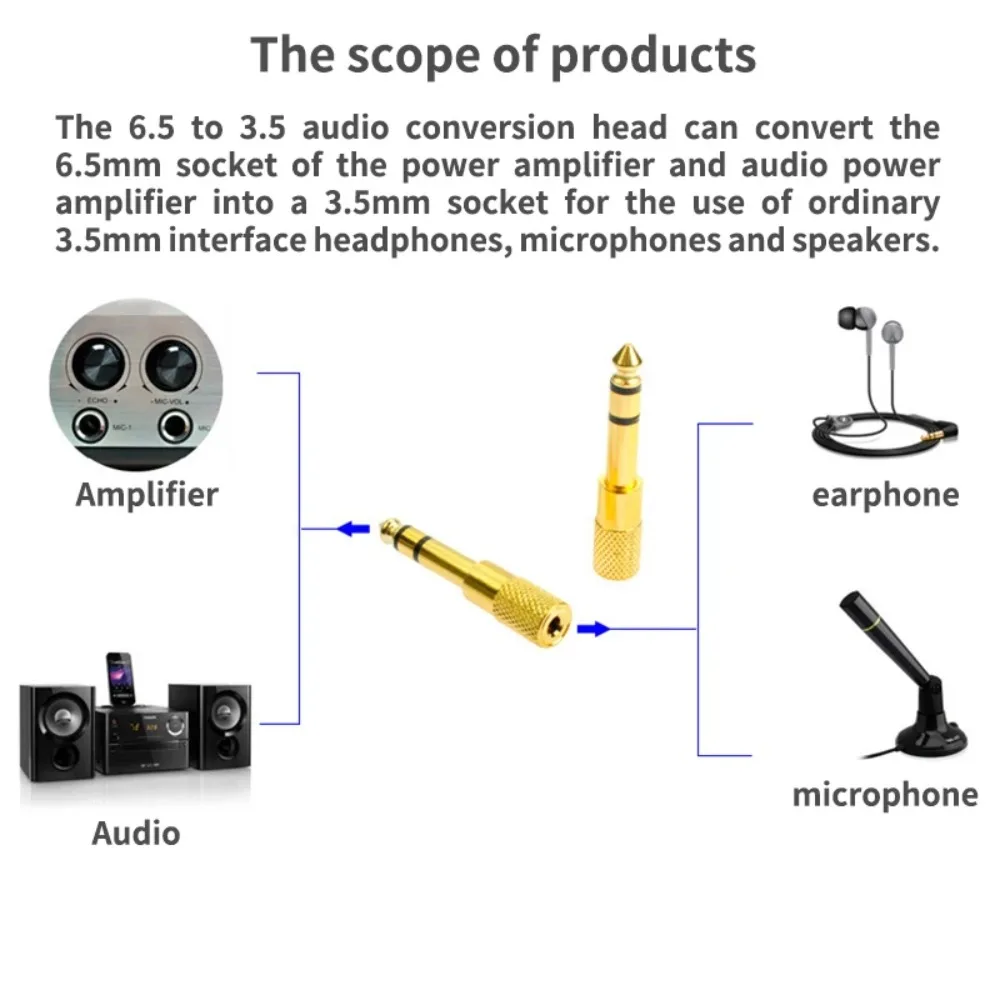 6.5mm Male to 3.5mm Female Audio Adapter Stereo Jack Converter For Guitar Microphone Headphone Recording Studio Aux Connector