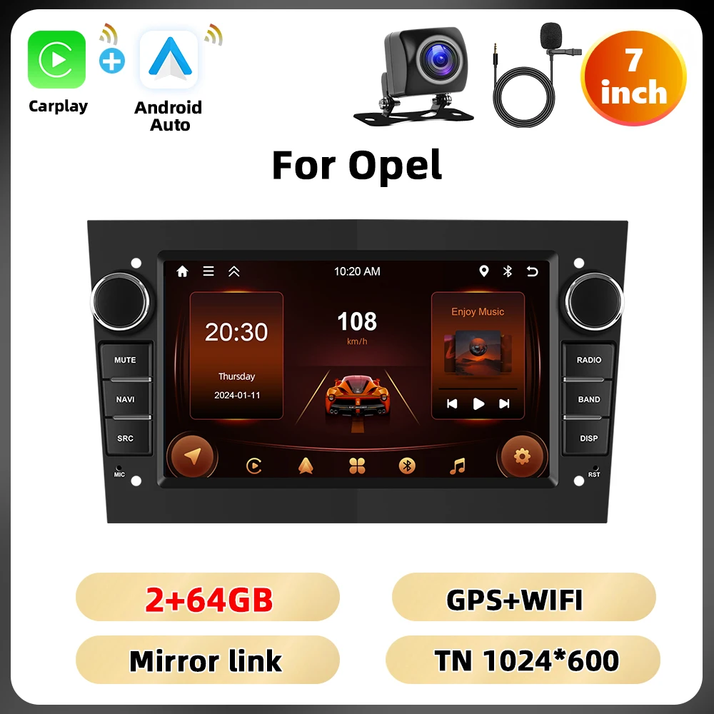 Podofo 7 ''2 + 64G Autoradio Voor Opel Astra Antara Vectra Corsa Multimedia Speler GPS WIFI Carplay Android auto BT RDS Auto Audio