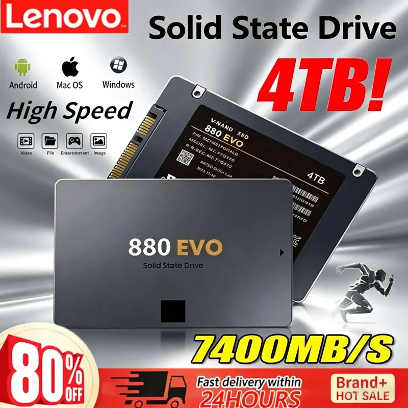 

Новый SSD-накопитель Lenovo 880 EVO 2 ТБ/4 ТБ, внутренний твердотельный накопитель SATA 3.0 MLC 2,5 дюйма для ноутбуков, настольных ПК, PS4, PS5