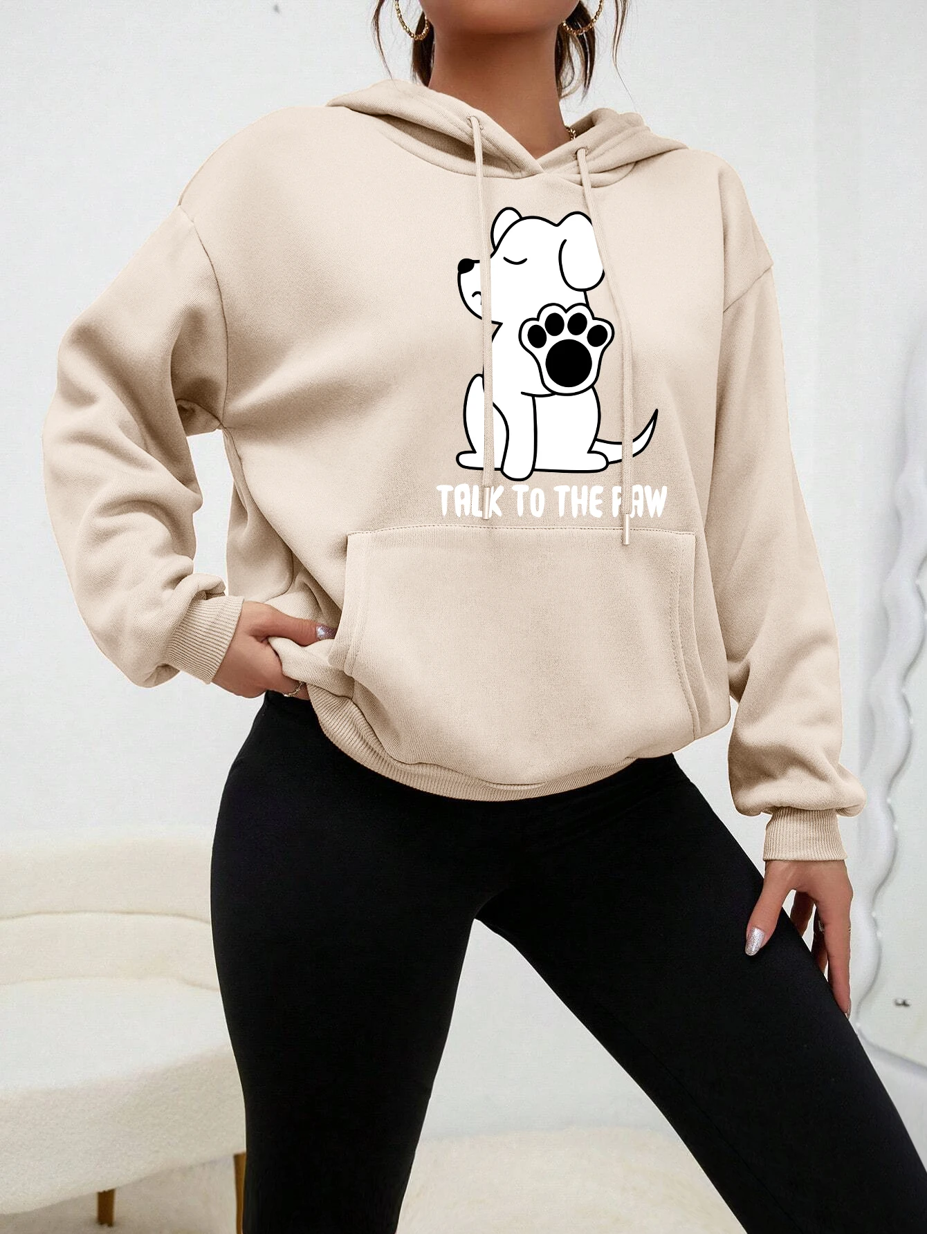 Habla a la pata divertido perro estampado mujeres con capucha moda Kawaii sudaderas con capucha otoño cuello redondo cálido Sudadera con capucha Casual calle ropa básica