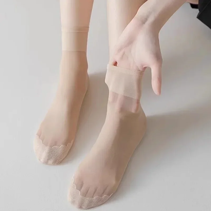 10 쌍 여성 여름 울트라 얇은 크리스탈 양말 보이지 않는 안티-슬립 양말 높은 탄성 나일론 패션 숙녀 짧은 발목 스타킹