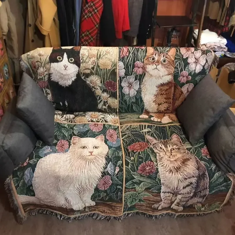 Blanket Sofa Cover Cat Sunflower Blanket Knitted Fabric Bed Cover Sofa Towel Full Covered Floor Mat Tapestry Room Decoration