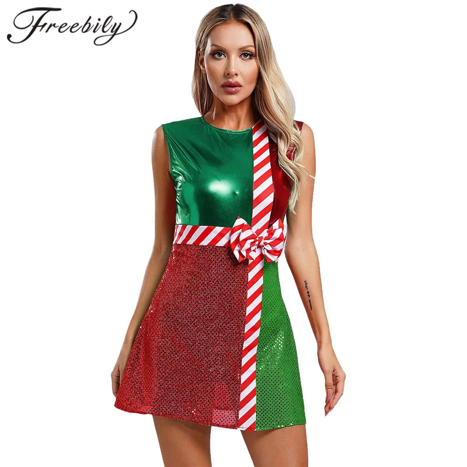 Ladies Miss Santa Christmas Cosplay Costume New Year Ball Gown Shiny Tutu Dance Dress Festival Cocktail Party Dresses Xmas Gift