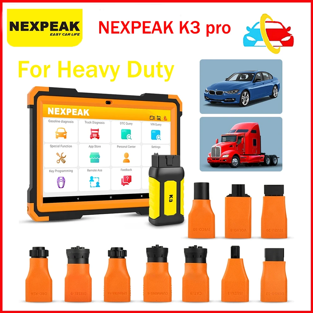 

NEXPEAK K3 Pro OBD2 для тяжелых грузовиков OBD2 сканер регулировка внешнегометра все системы автомобильный диагностический инструмент 18, специальные функции